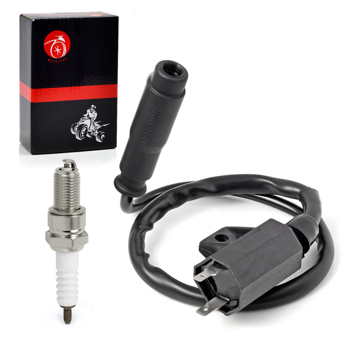 MOTO1988 spark plug cap detail showing connection point and reliable sealing