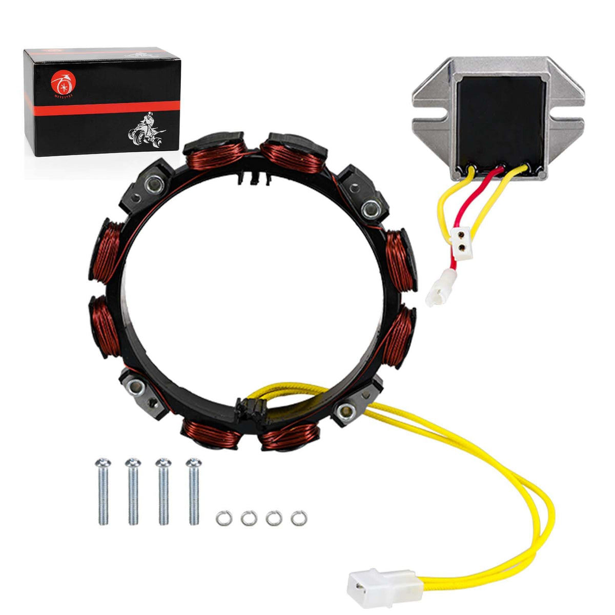 MOTO1988 stator front view showing coil and mounting holes for reliable fit