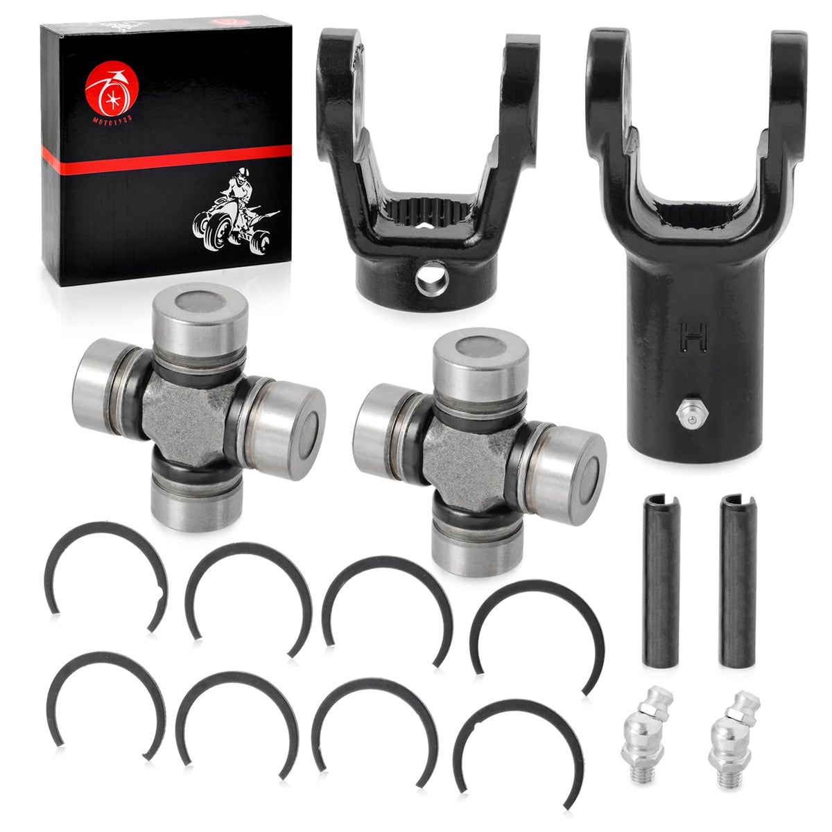 MOTO1988 u-joint close-up highlighting durable bearings and smooth rotation