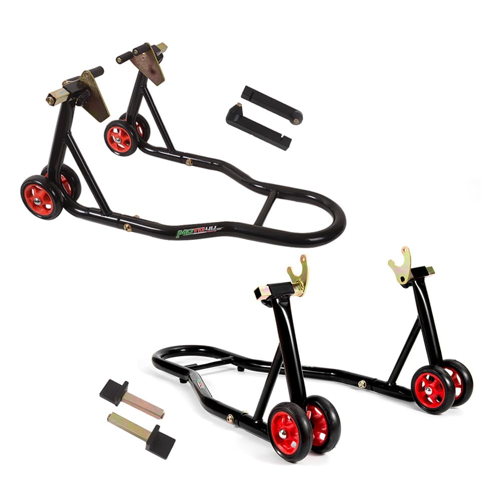 MOTO4U front stand overview showing stable lift and easy maintenance