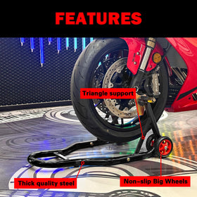 MOTO4U rear stand overview highlighting even rear-wheel support