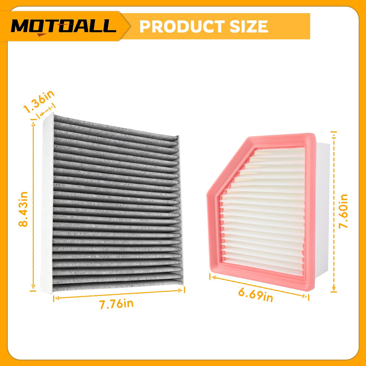 MOTOALL cabin filter close-up showing pleated media and foam seal for reduced cabin dust