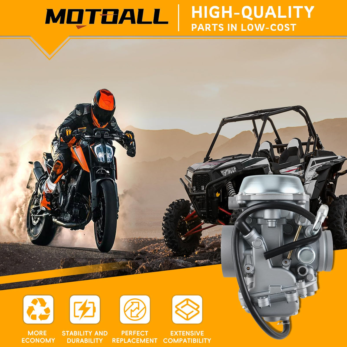 MOTOALL close-up of carburetor throttle body showing precision finish and improved response