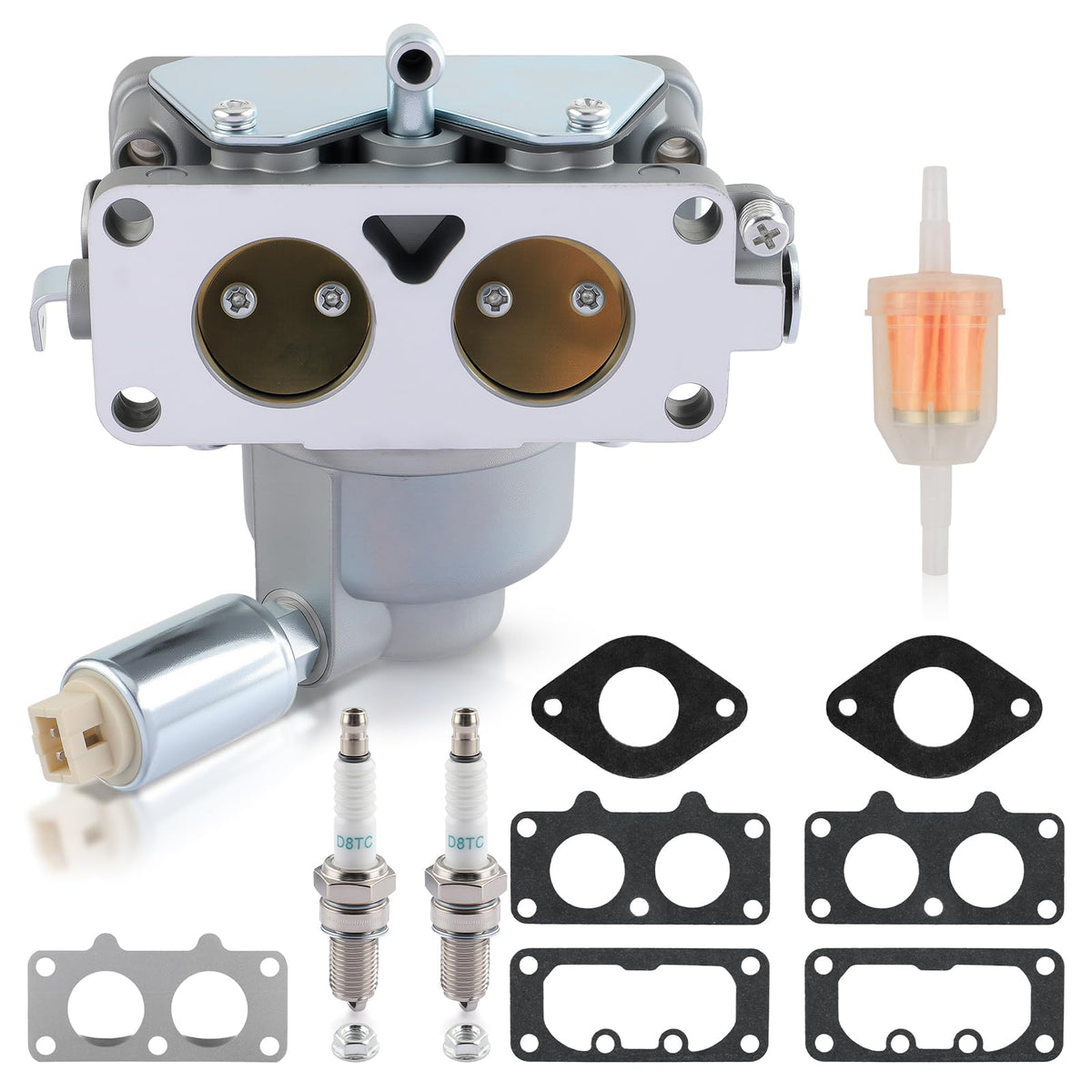 MOTOALL carburetor front view showing inlet ports and durable finish for easy replacement