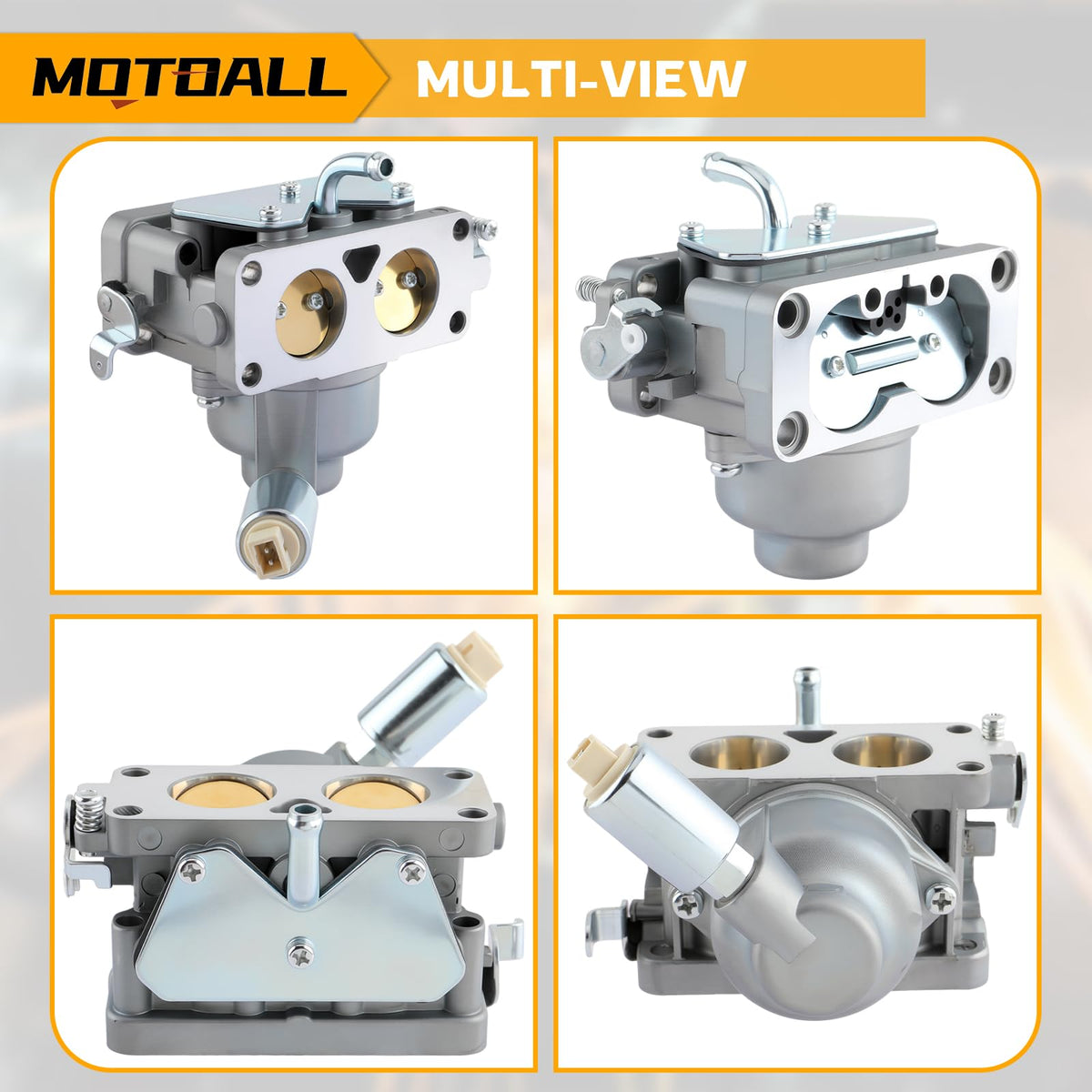 MOTOALL carburetor mounting flange and bolts view demonstrating direct fit to engine