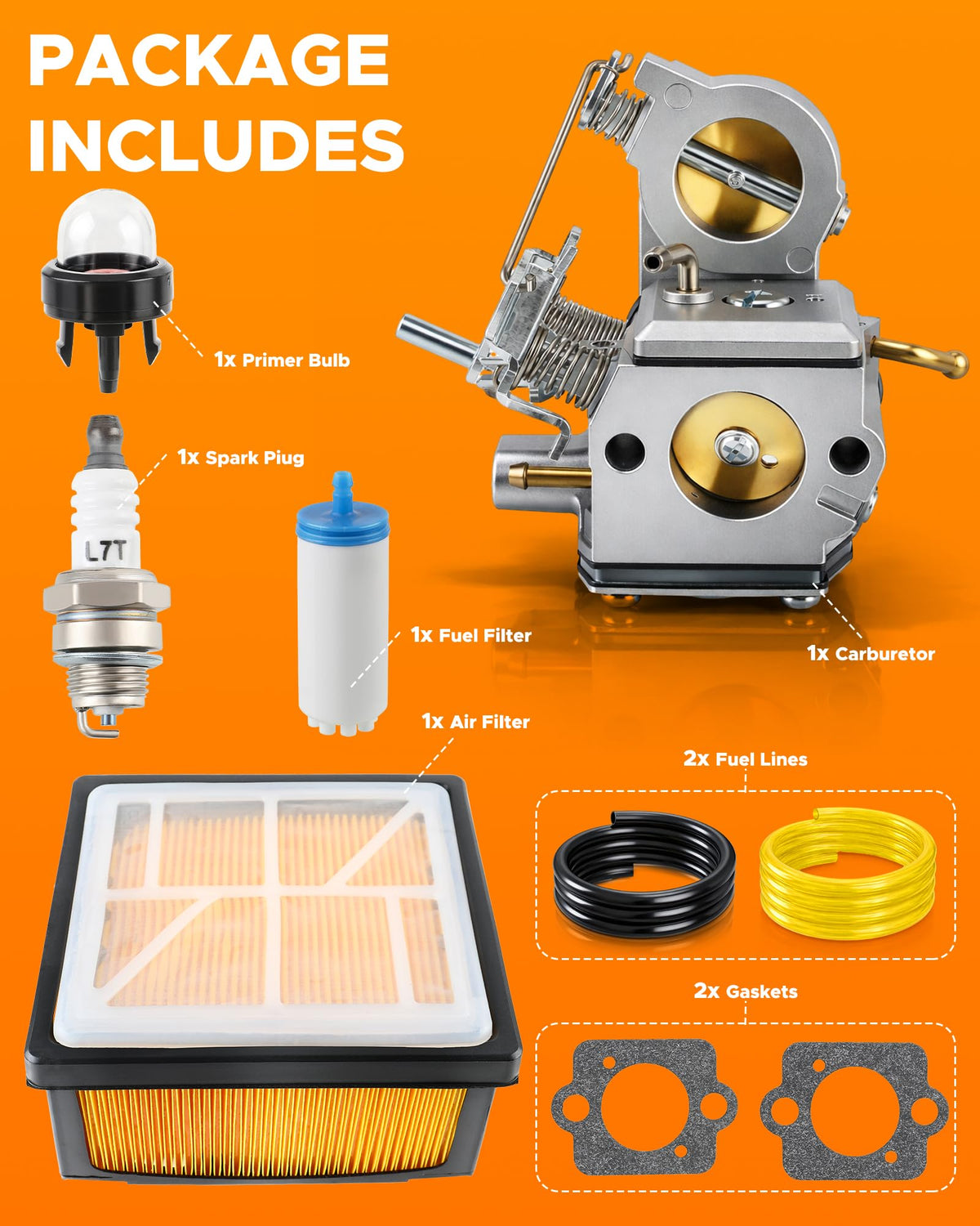 MOTOALL carburetor packaging and label showing product ID and ready-to-install benefit