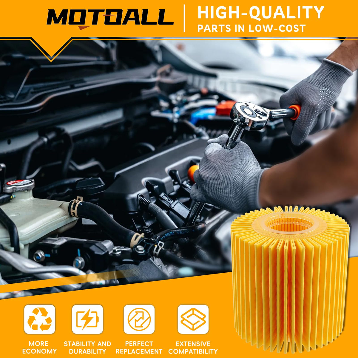 MOTOALL filter top close-up highlighting inlet threads for correct fit