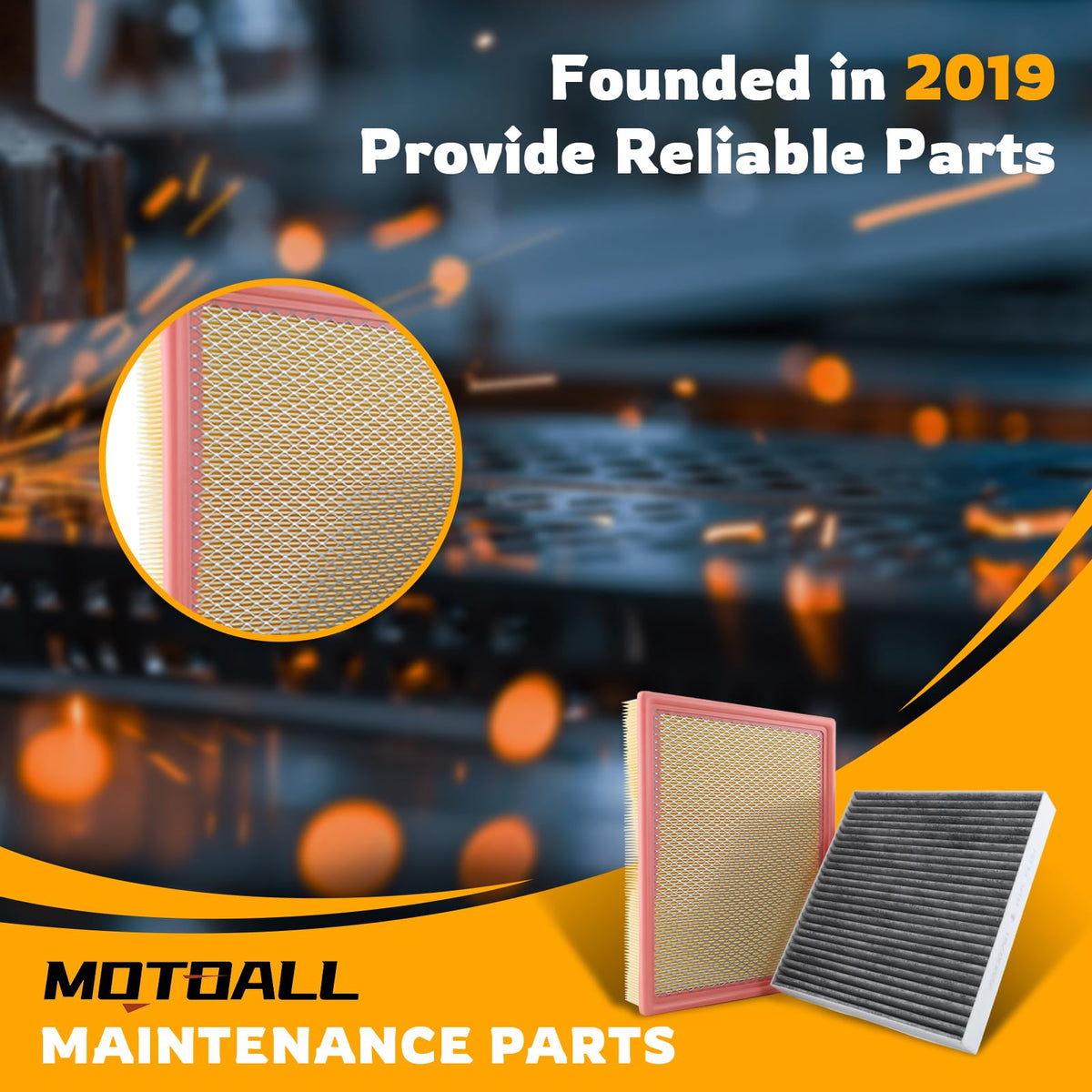 MOTOALL filters next to ruler for scale, confirms correct size and fitment