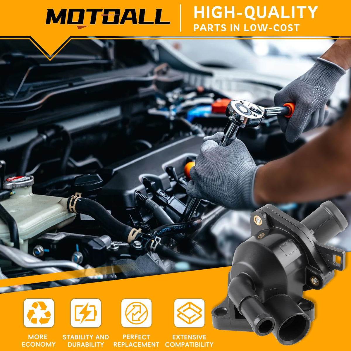 MOTOALL thermostat housing rear detail highlighting correct port alignment