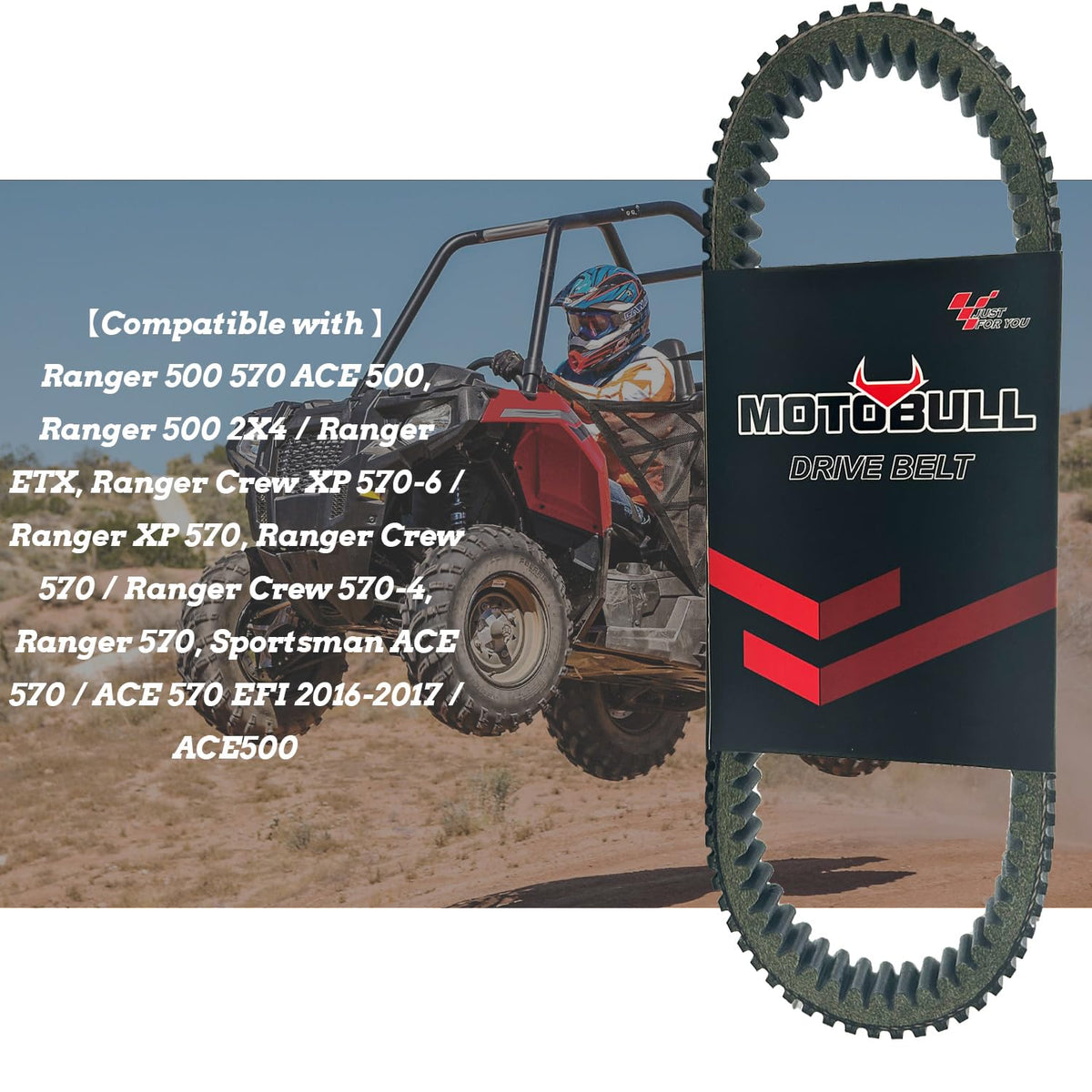 MOTOBULL belt installed on Polaris Ranger demonstrating secure fit