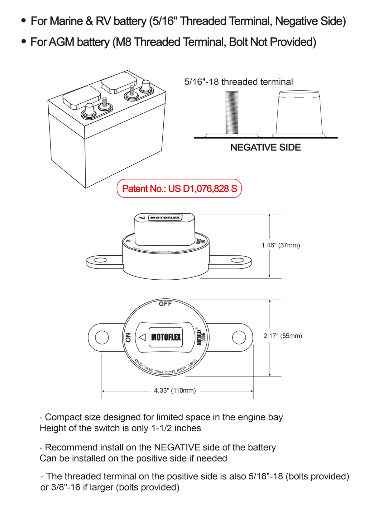 MOTOFLEX slim side profile illustrating compact size for tight engine bays