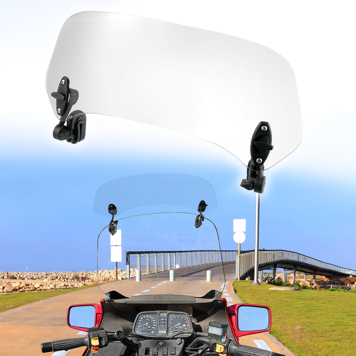 Motoforti close-up of adjustable bracket highlighting secure fit benefits