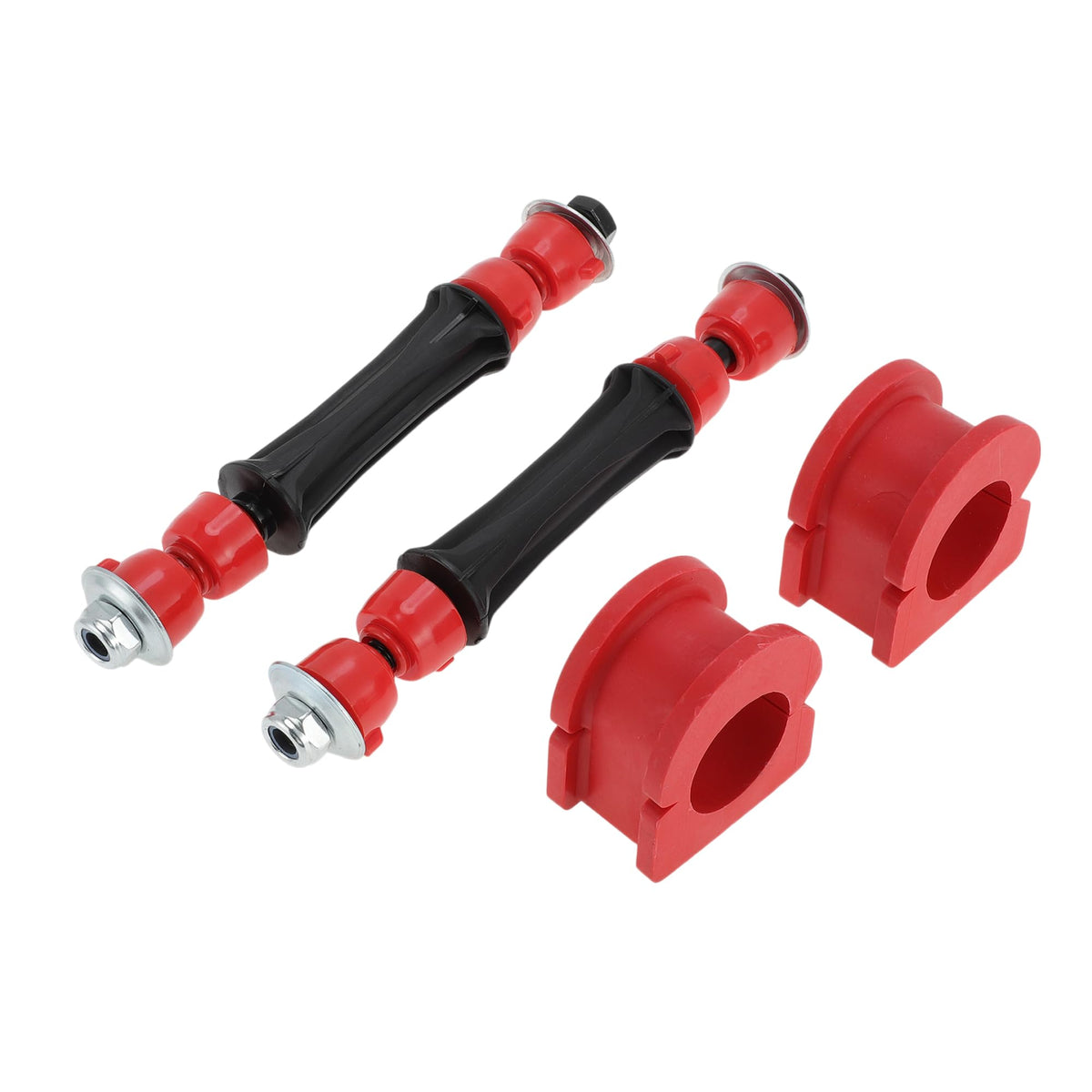 Motoforti front sway bar links packaging showing included 2 pieces and bushings benefits reliability