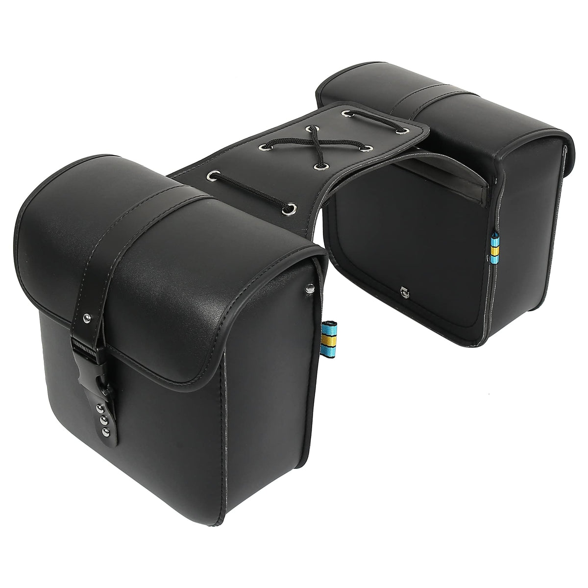 Motoforti front view of saddlebag pair showing compact storage benefit