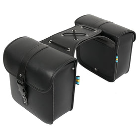 Motoforti front view of saddlebag pair showing compact storage benefit