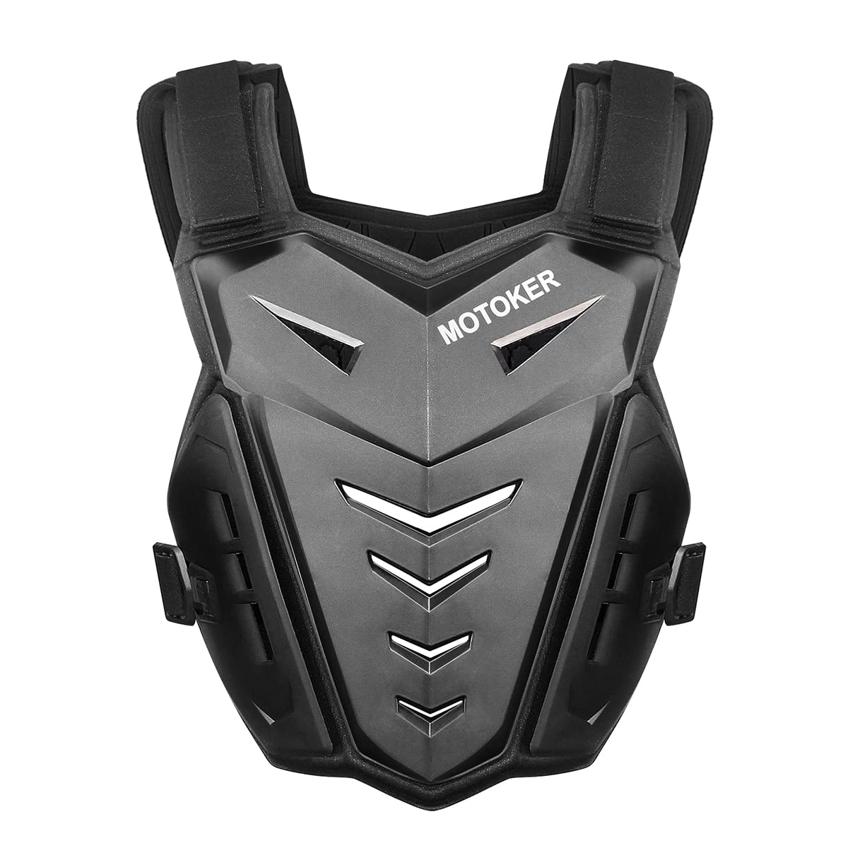 MOTOKER front view chest protector showing full torso coverage and secure fit