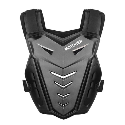MOTOKER front view chest protector showing full torso coverage and secure fit