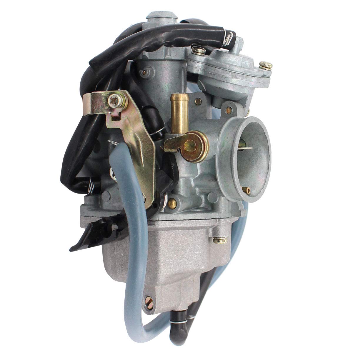 MOTOKU carburetor front view showing mounting flanges and fuel inlet, improves compatibility
