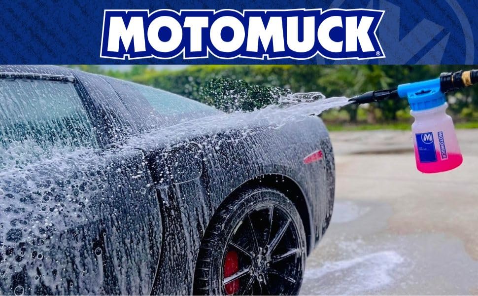 Motomuck lifestyle driveway setup demonstrating home foam washing efficiency