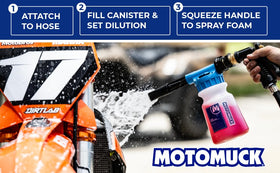 Motomuck soap reservoir detail showing easy-fill design for fast detergent setup