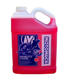 Motomuck gallon bottle front view showing label and refill convenience