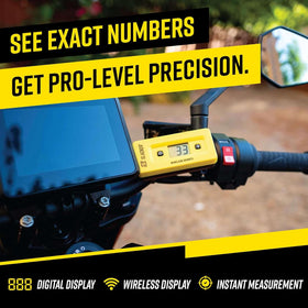 Motool Slacker in use with rider checking sag offering real-time tuning benefit