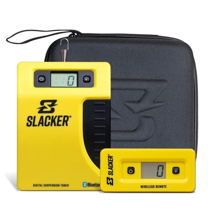 Motool Slacker front unit showing clear digital sag numbers for quick setup