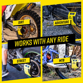 Motool Slacker display on handlebars giving real-time sag feedback while riding