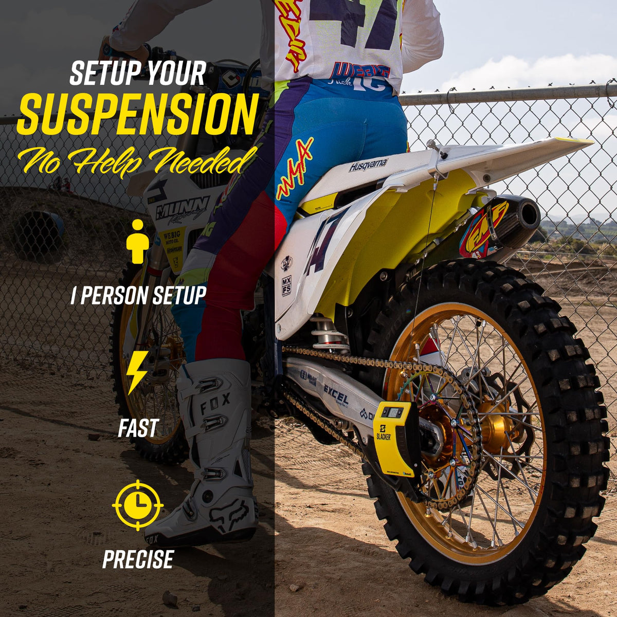 Motool wireless remote in hand enabling single-rider sag captures and control
