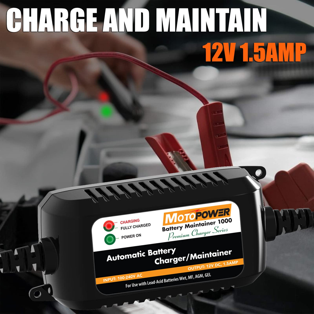 MOTOPOWER next to a ruler showing scale for space-saving storage benefit