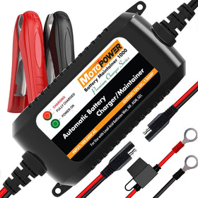 MOTOPOWER front view of charger showing compact housing and label benefit portability