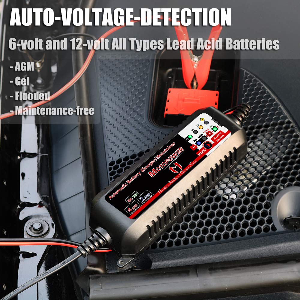 MOTOPOWER connected to a motorcycle battery demonstrating easy maintenance