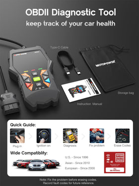 MOTOPOWER MP69040 OBD2 connector cable plugged into device showing easy hookup benefit