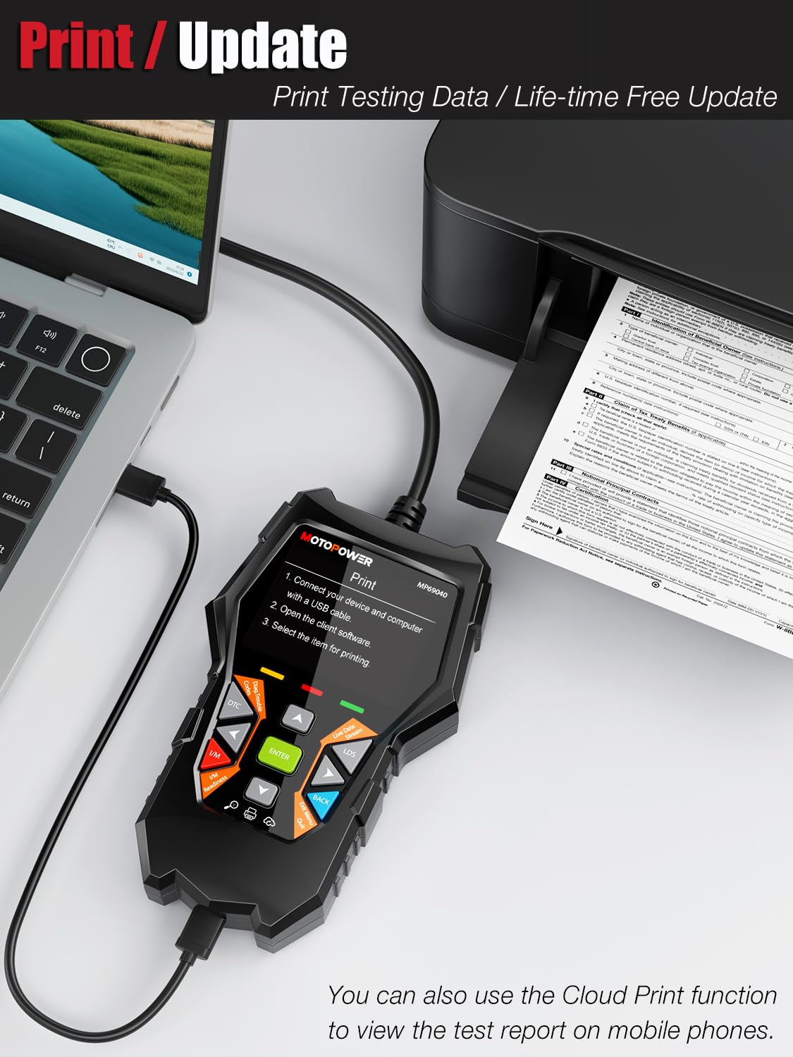 MOTOPOWER MP69040 menu showing multiple languages for international convenience