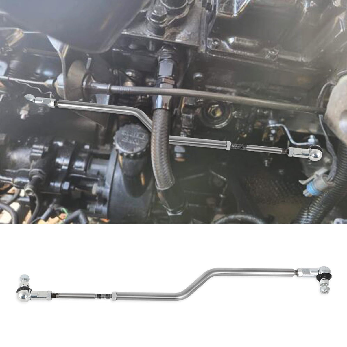 MOTOQUEEN front view of P7100 throttle linkage kit showing components and benefit reliability