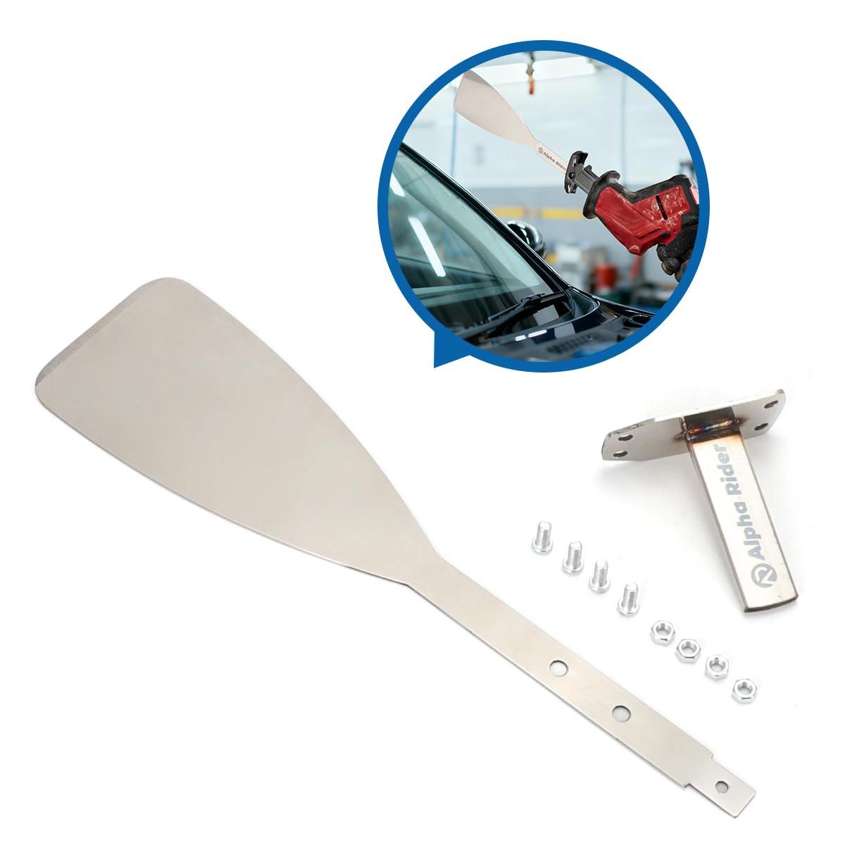 MOTOQUEEN lifestyle shop setting showing streamlined windshield removal workflow