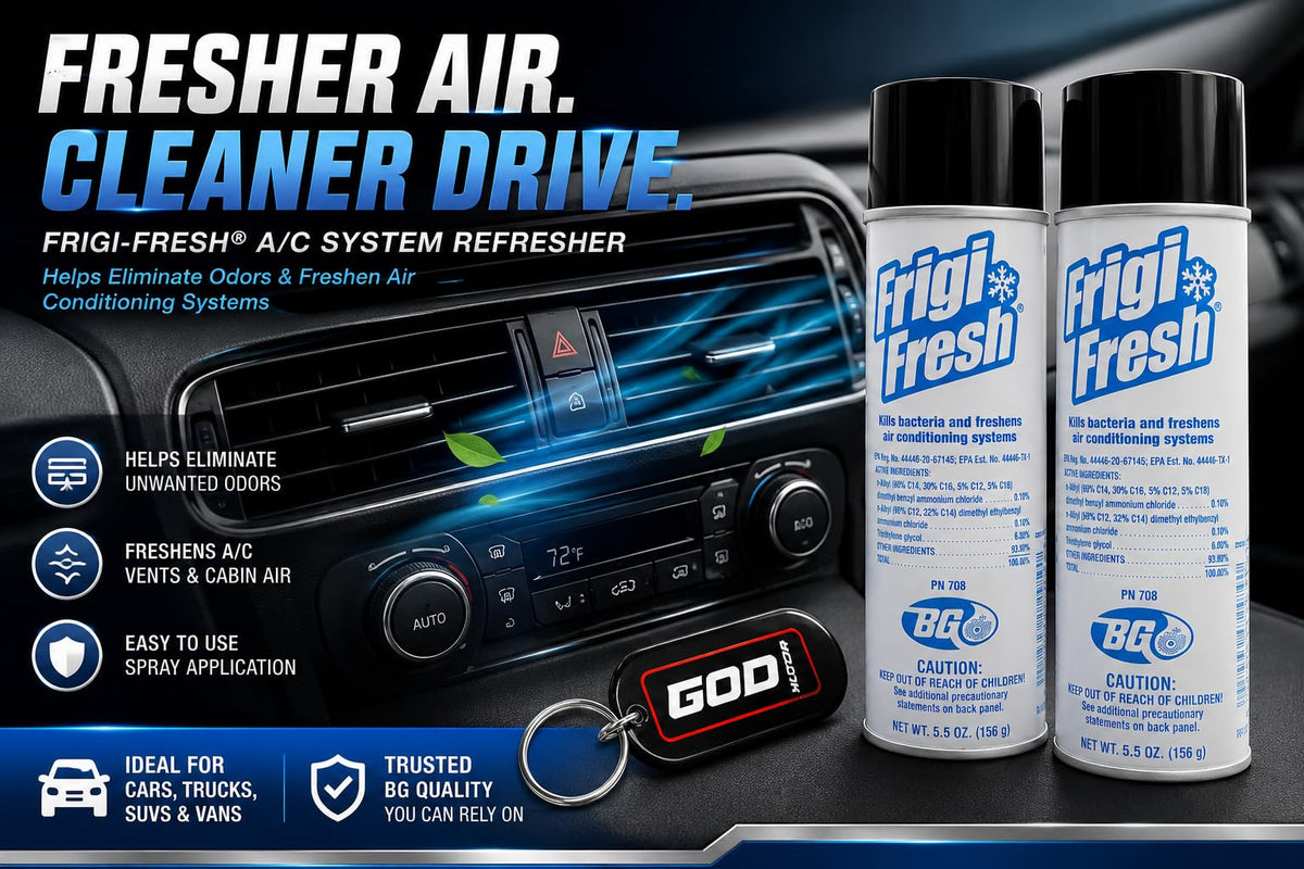 Motor God BG Frigi-Fresh nozzle detail illustrating precise spray control benefit