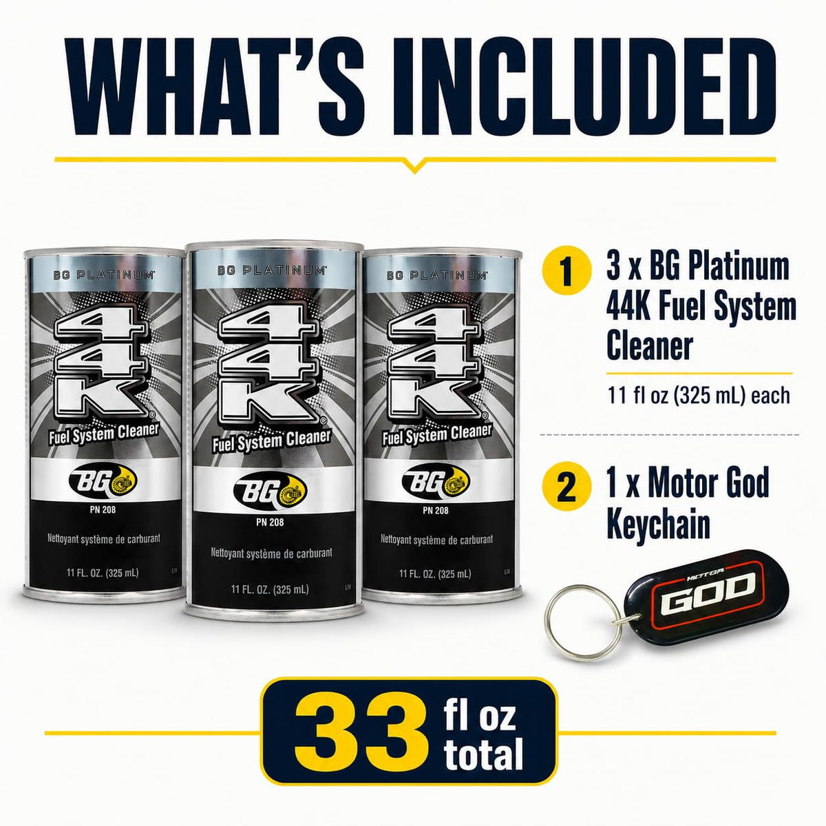 Motor God BG Platinum 44K label close-up highlighting directions and product identity, clear instructions