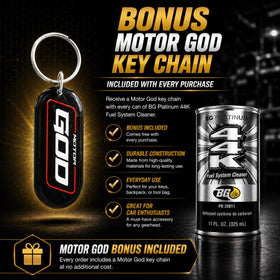 Motor God key chain detail close-up showing branded accessory benefit