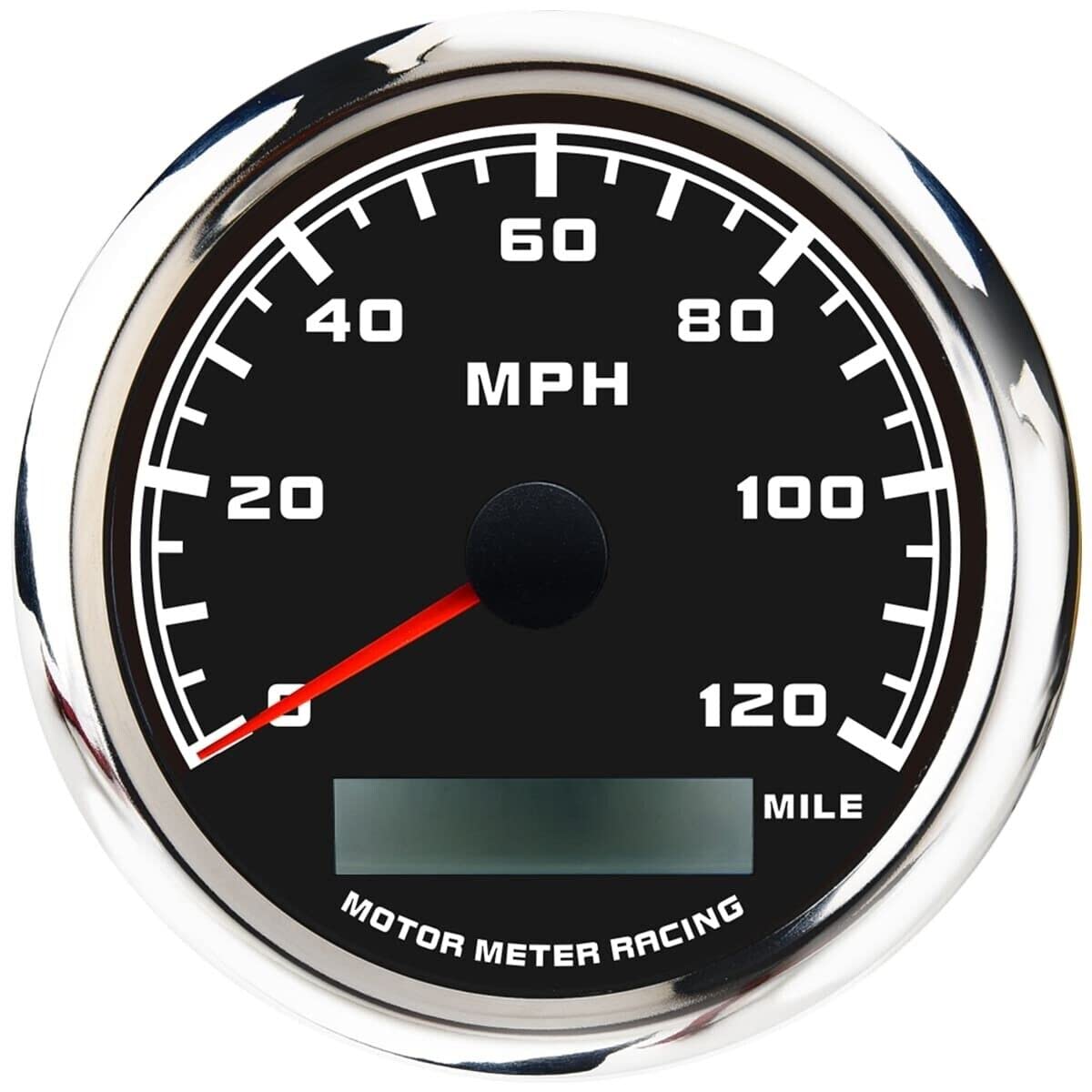 MOTOR METER RACING front face showing clear dial and red needle for quick readings