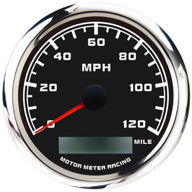 MOTOR METER RACING front face showing clear dial and red needle for quick readings