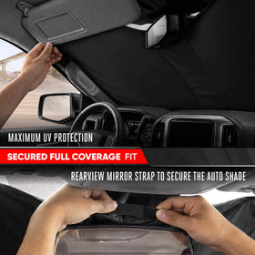 Motor Trend folded shade compact in center console for easy storage