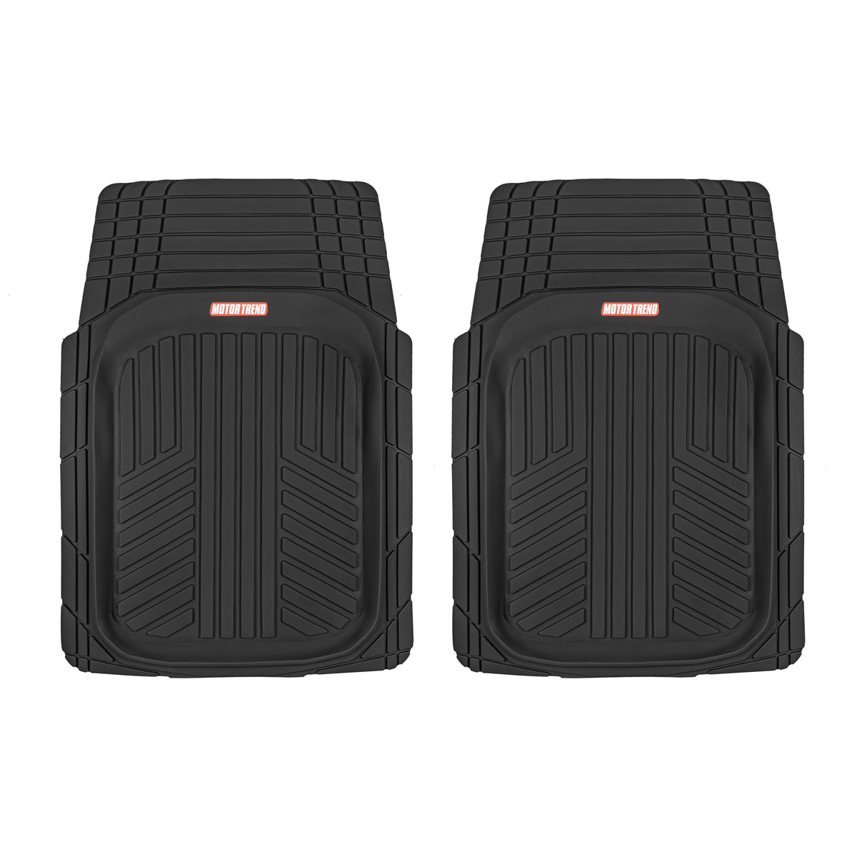 Motor Trend packaging of two-piece front mats showing product and branding benefits