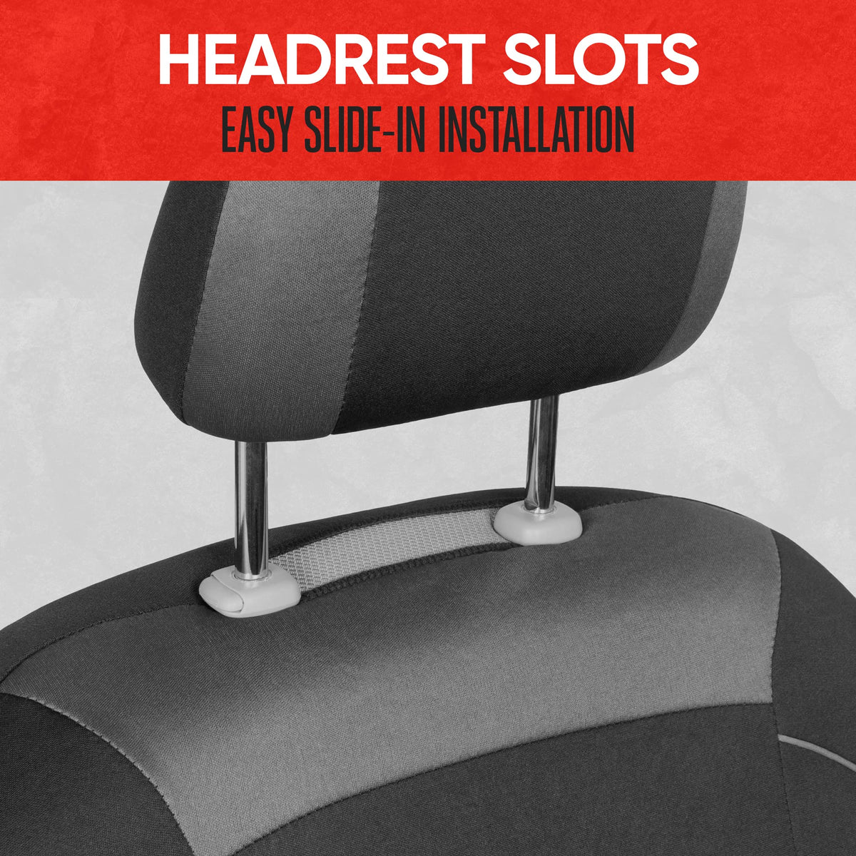Motor Trend headrest cover detail showing clean finish and protection