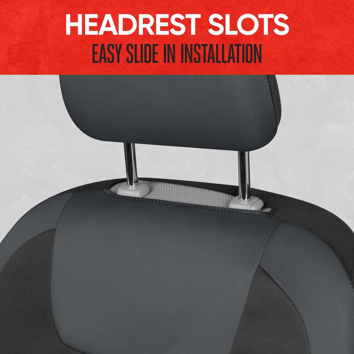 Motor Trend removable headrest cover detail, easy to install and wash