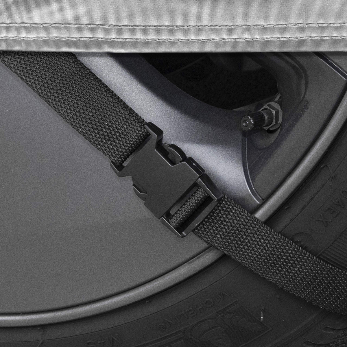 Motor Trend on parked SUV demonstrating weather protection and easy use
