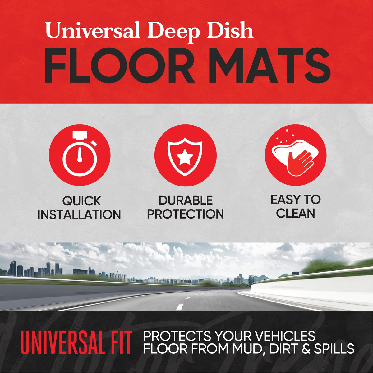 Motor Trend rear mat top view displaying full-length coverage and channel grooves