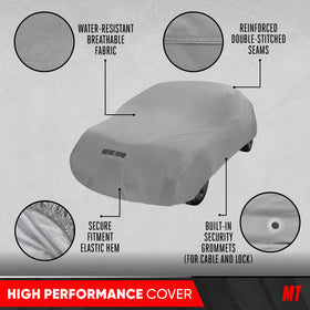 Motor Trend cover next to measuring tape showing fit for up to 210 inches