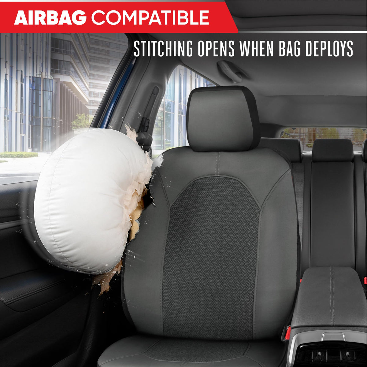 Motor Trend seat buckle area showing easy access and safety retention benefit