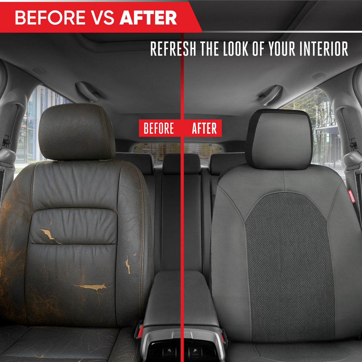 Motor Trend laid flat showing straps and tucks for adjustable, secure fit benefit